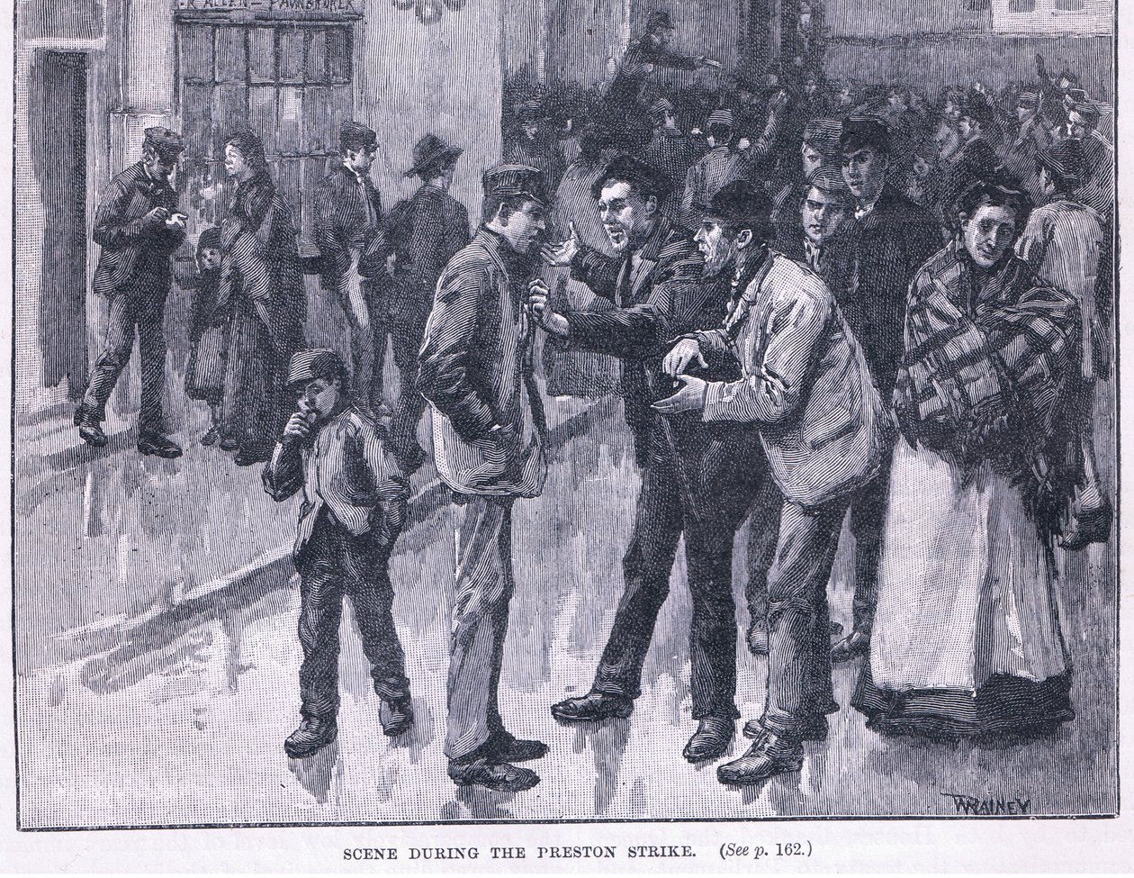Scene under Preston Strike 1856 AD af William Rainey