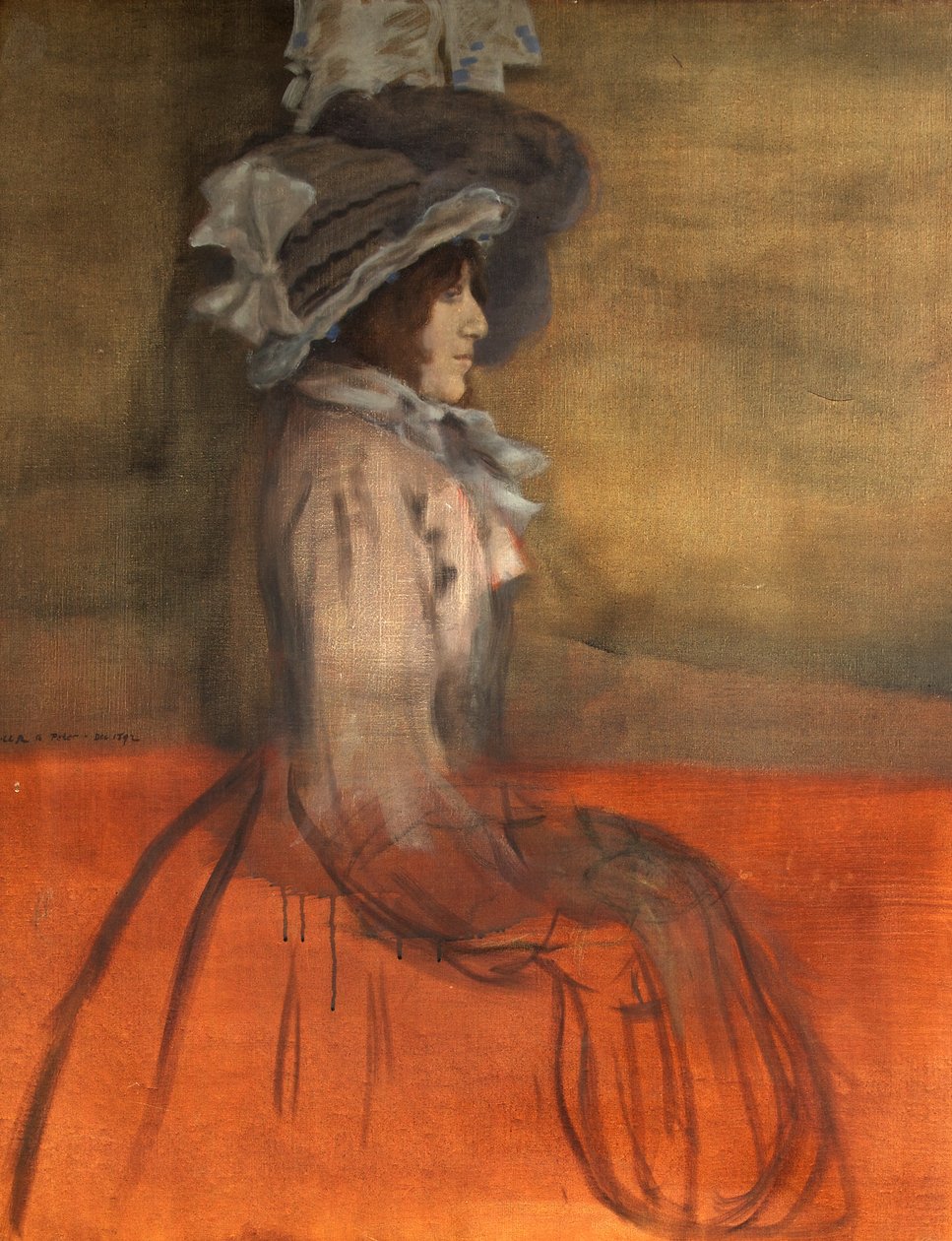 Portræt af en dame i hat af William Rothenstein