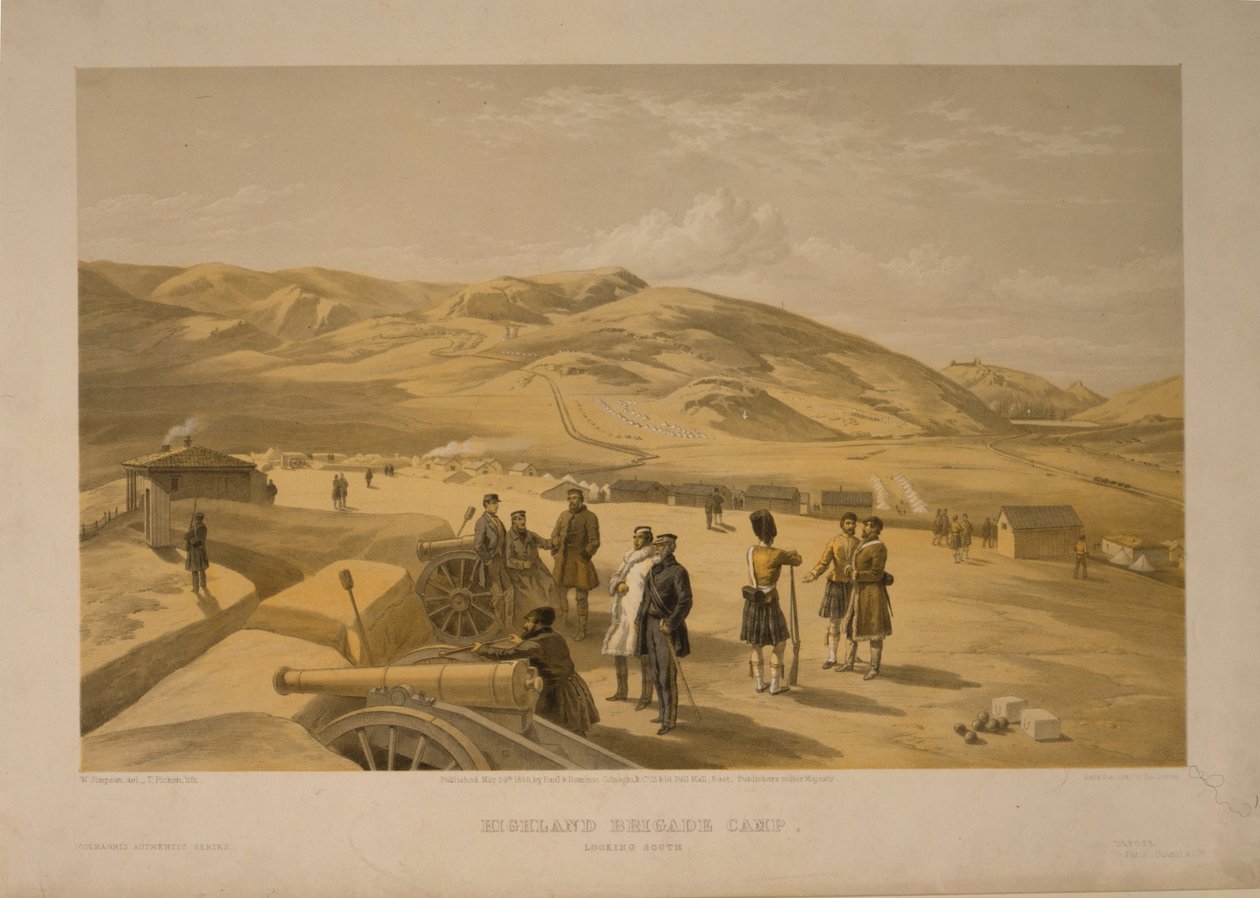 Highland Brigade camp, 1855 af William Crimea Simpson