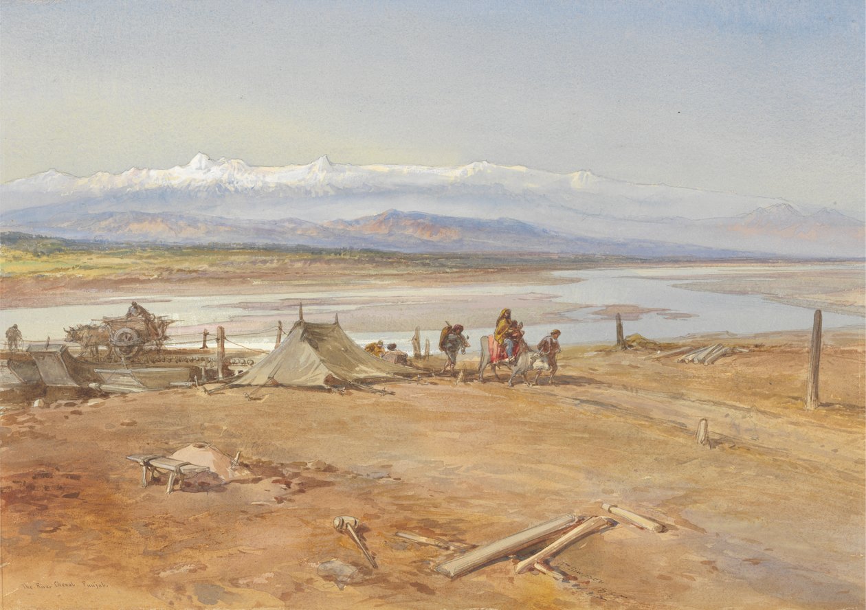 Floden Chenab, Punjab af William Simpson