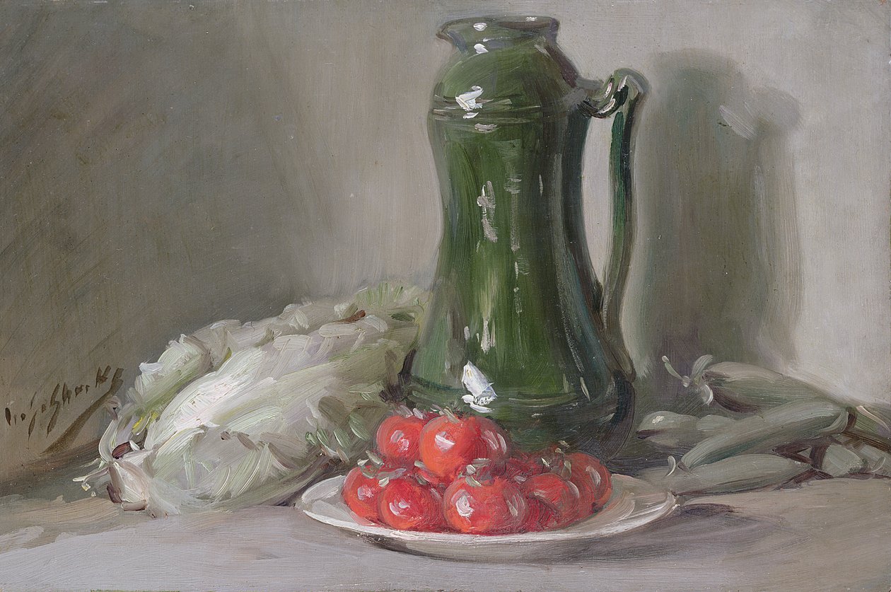 Stilleben (olie om bord) af William Somerville Shanks