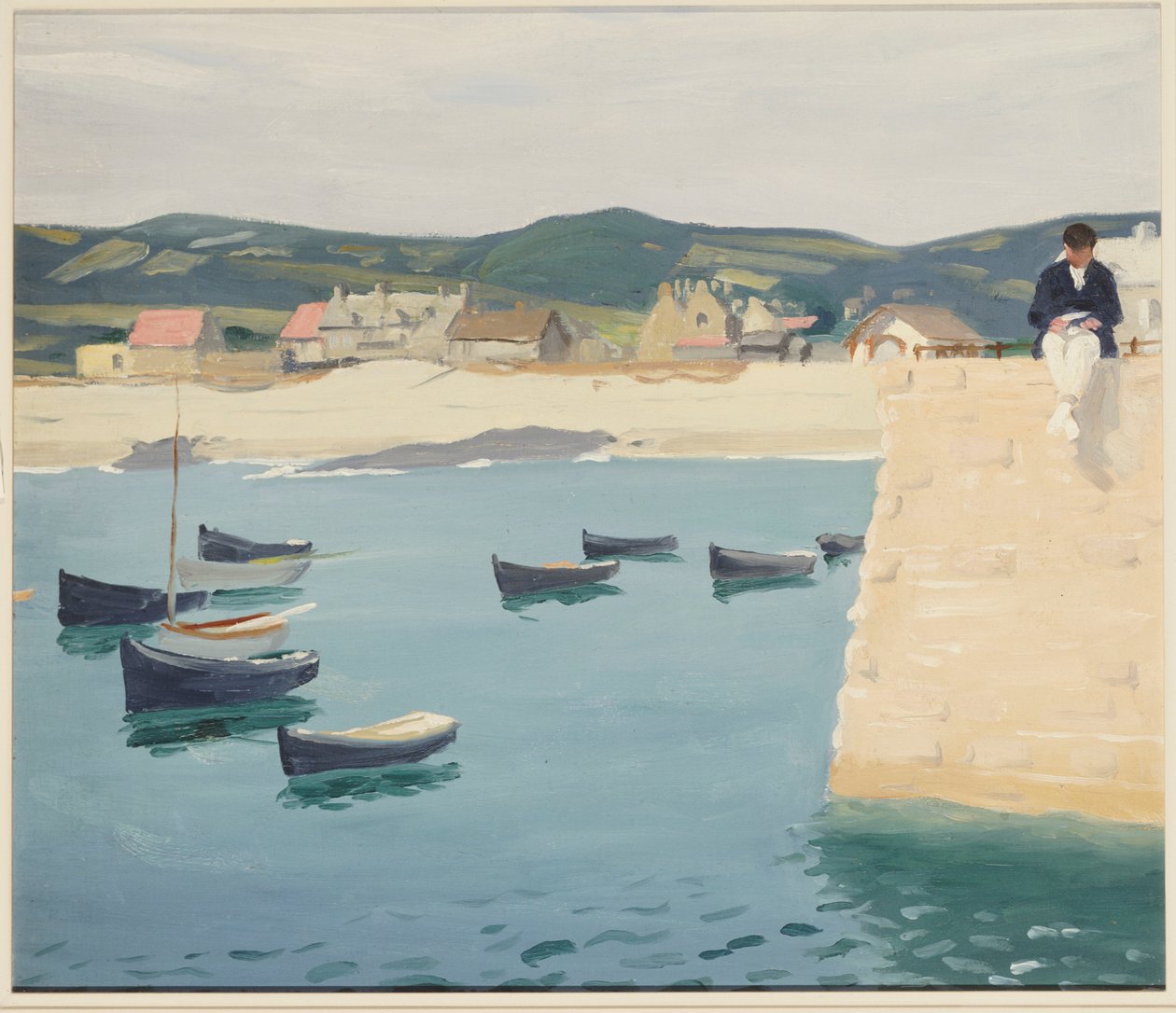 Dreng læser på en havns kant af William Strang