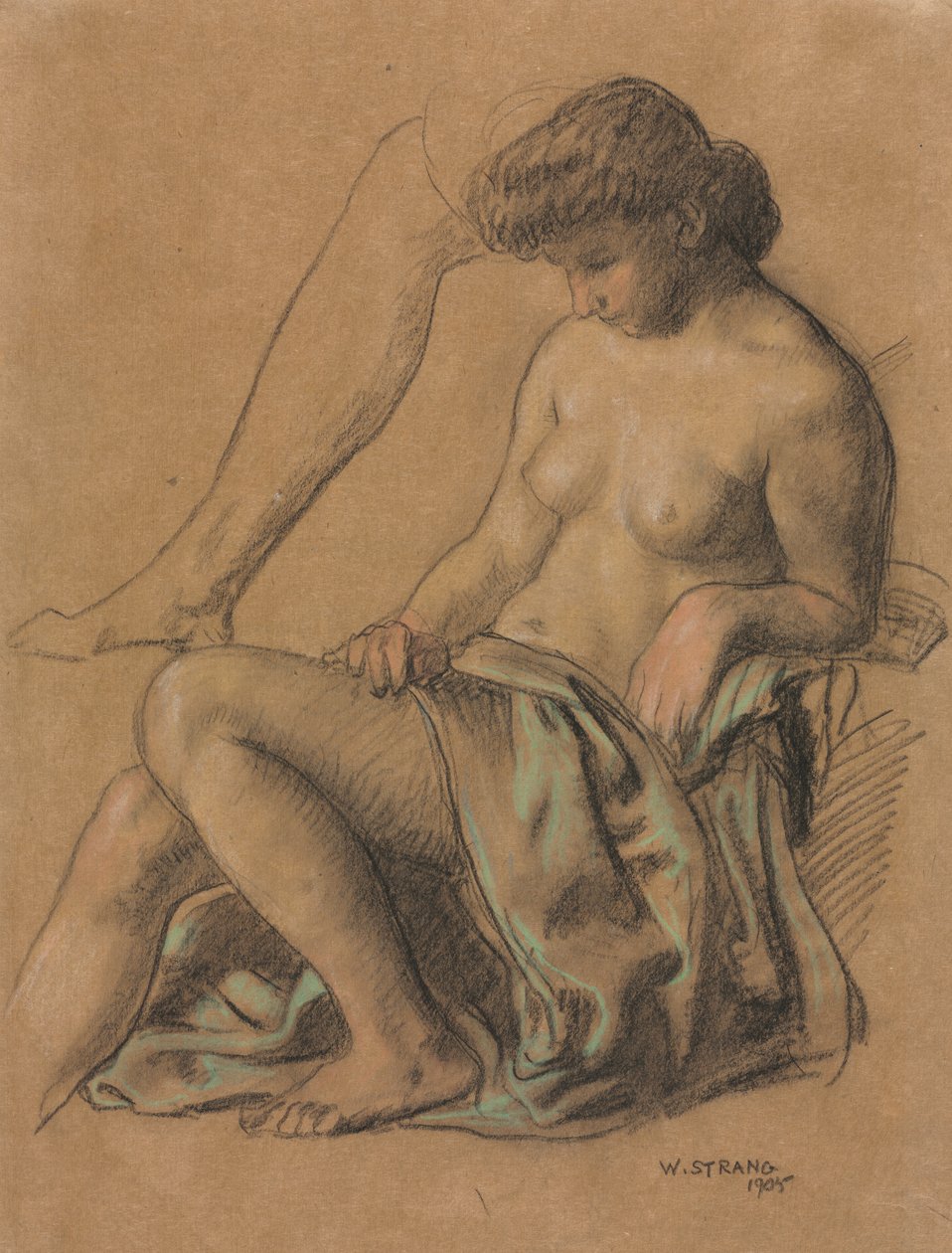 Draperet figur siddende, 1905. af William Strang