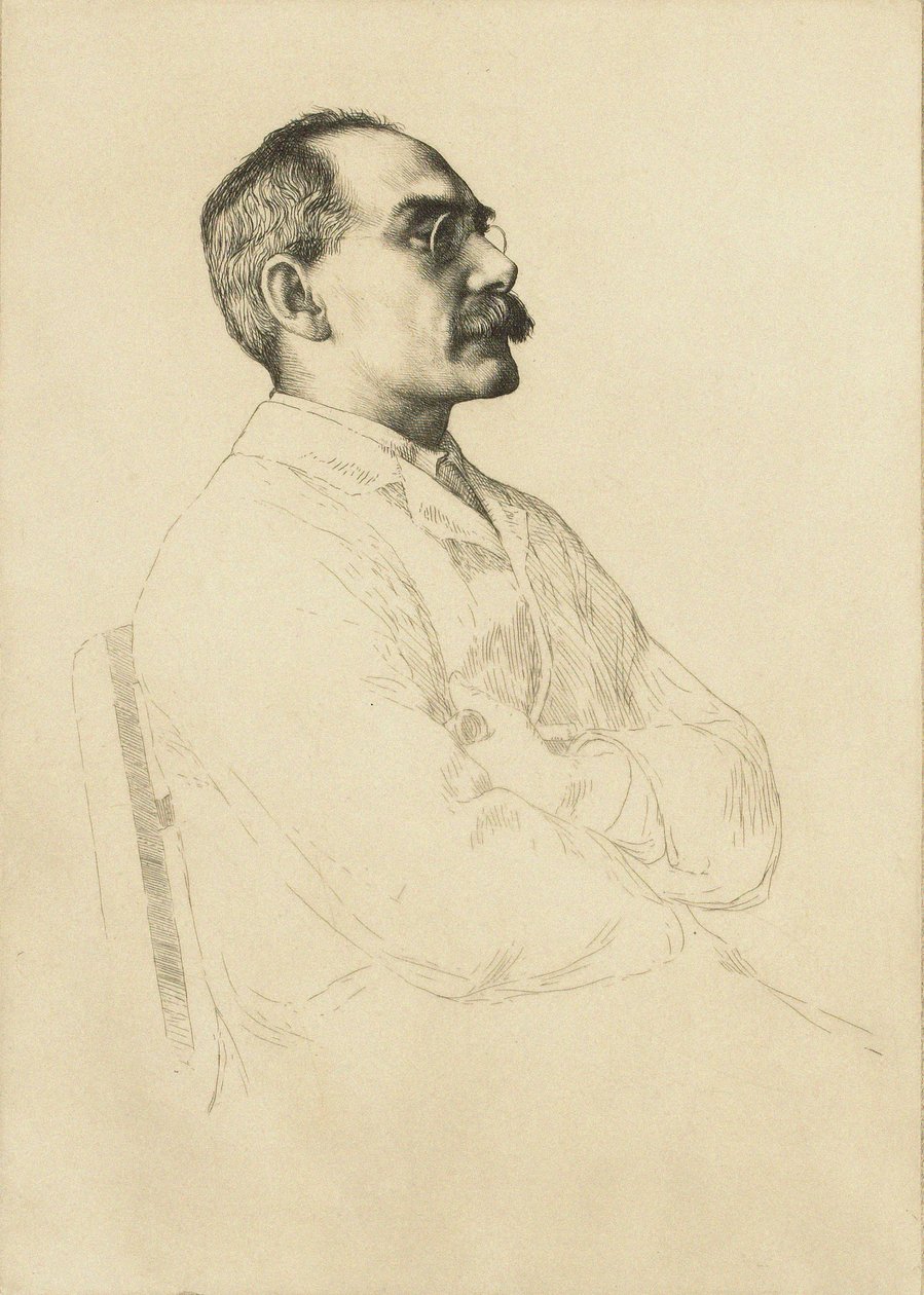 Portræt af Rudyard Kipling 1865-1936. af William Strang