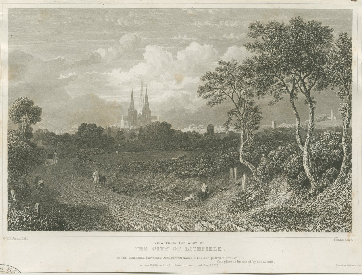 Lichfield Cathedral - West View af William Tombleson
