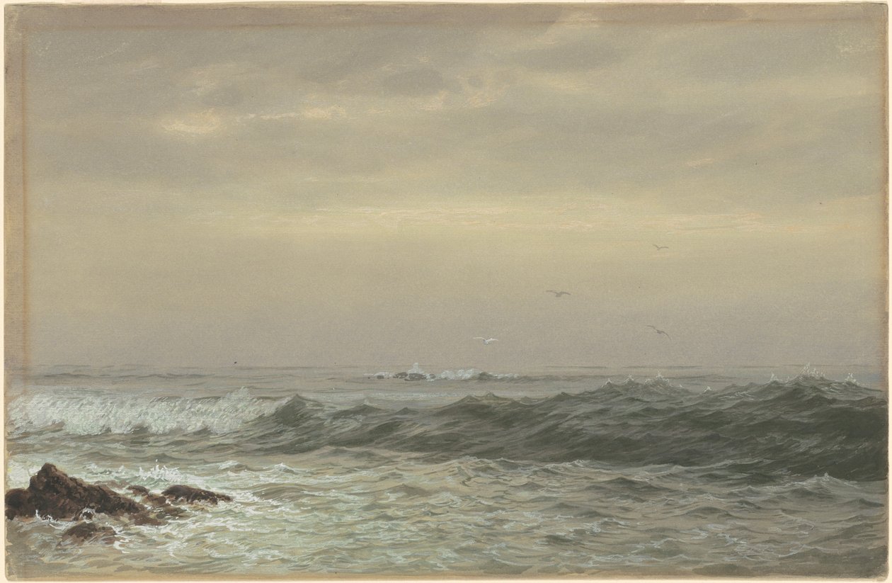 Klipper og brydende bølger af William Trost Richards
