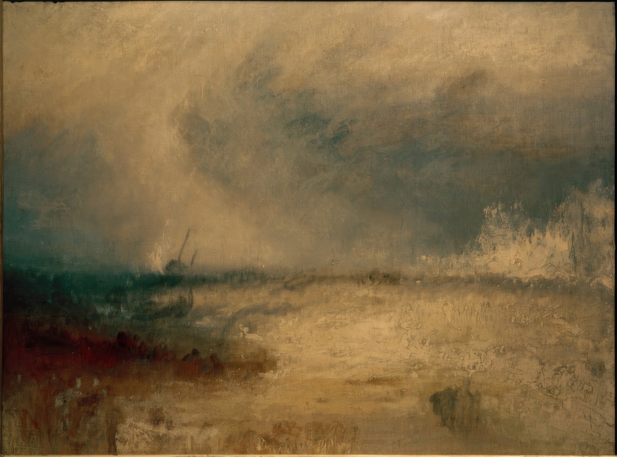 Bølger bryder på en kyst af Joseph Mallord William Turner