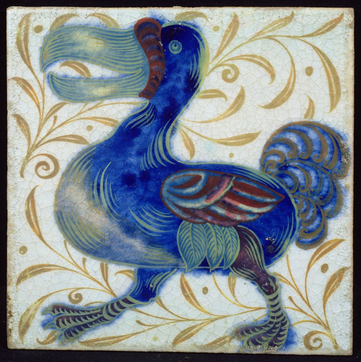 Flise med fugledesign (keramik) af William de Morgan