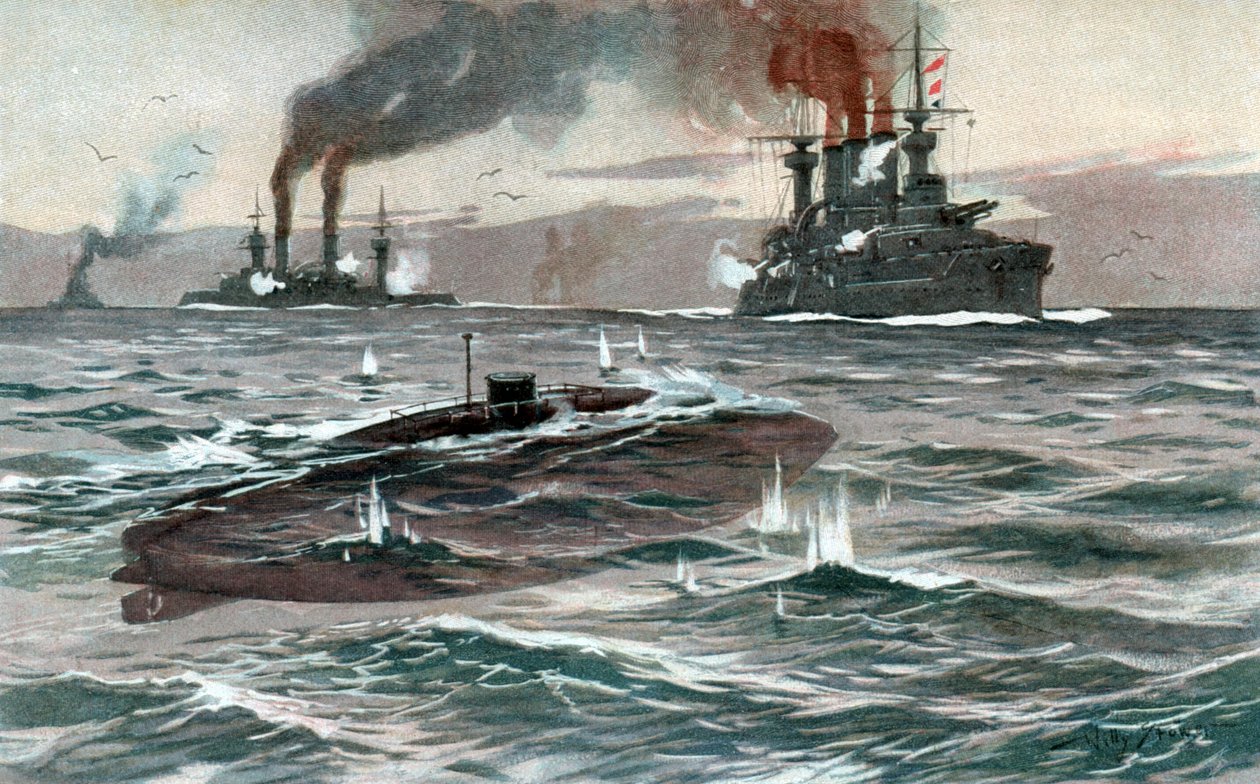 Ubåd, ca. 1905 (akvarel) af Willy Stöwer