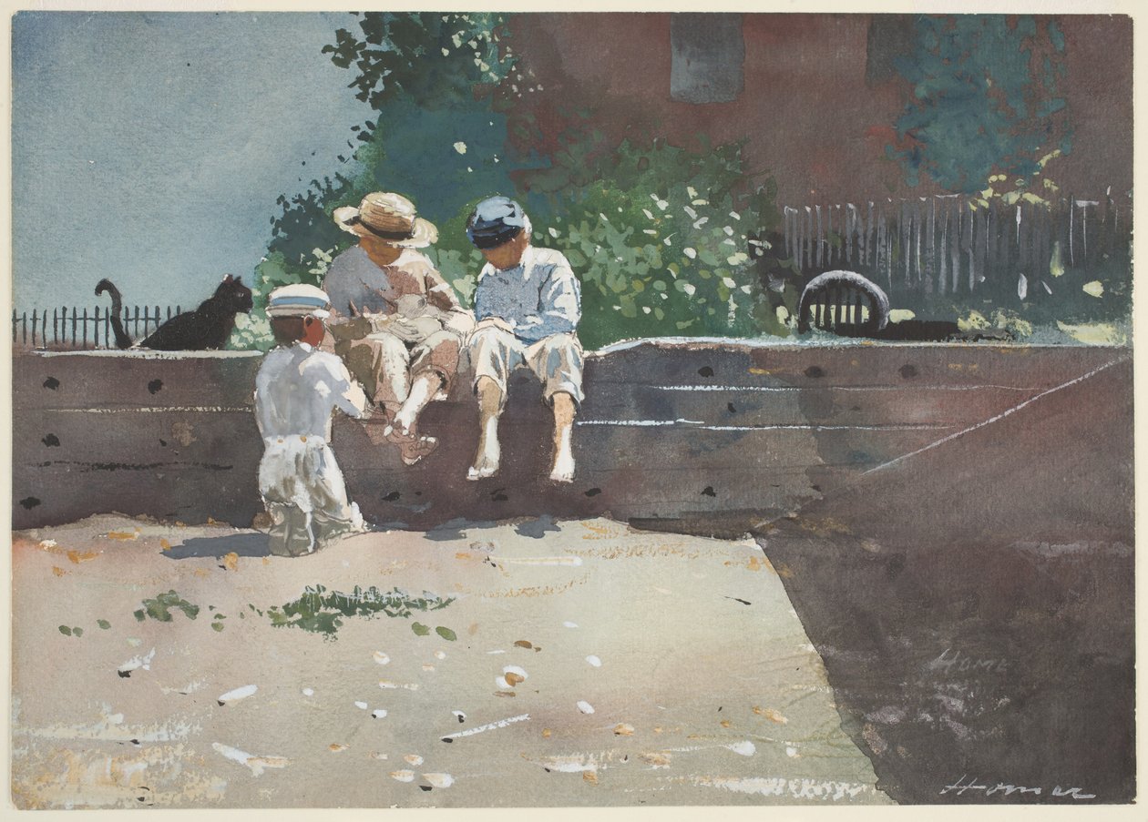 Boys and Kitten, 1873 (wc & gouache over blyant på papir) af Winslow Homer