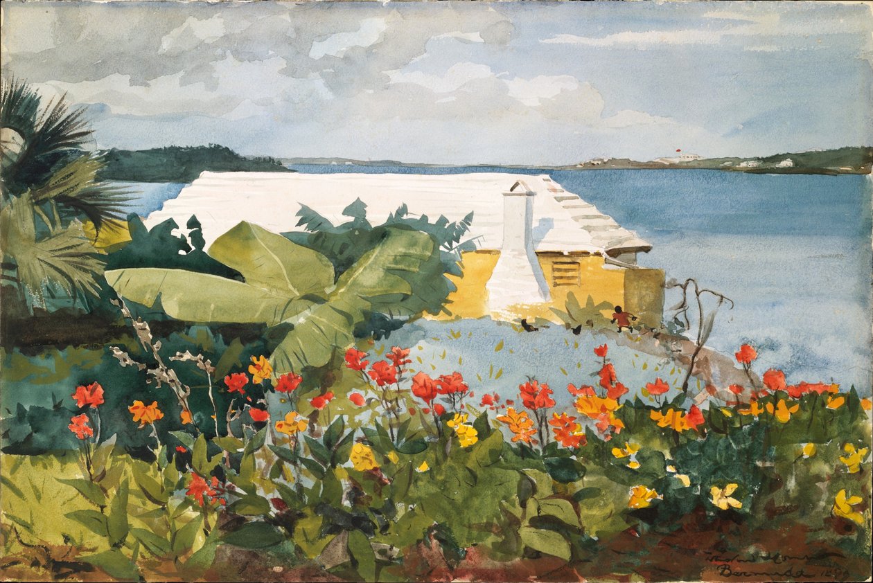 Blomsterhave og bungalow, Bermuda af Winslow Homer