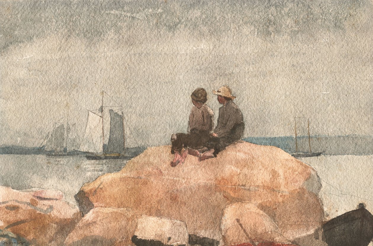 To drenge, der ser skonnert af Winslow Homer