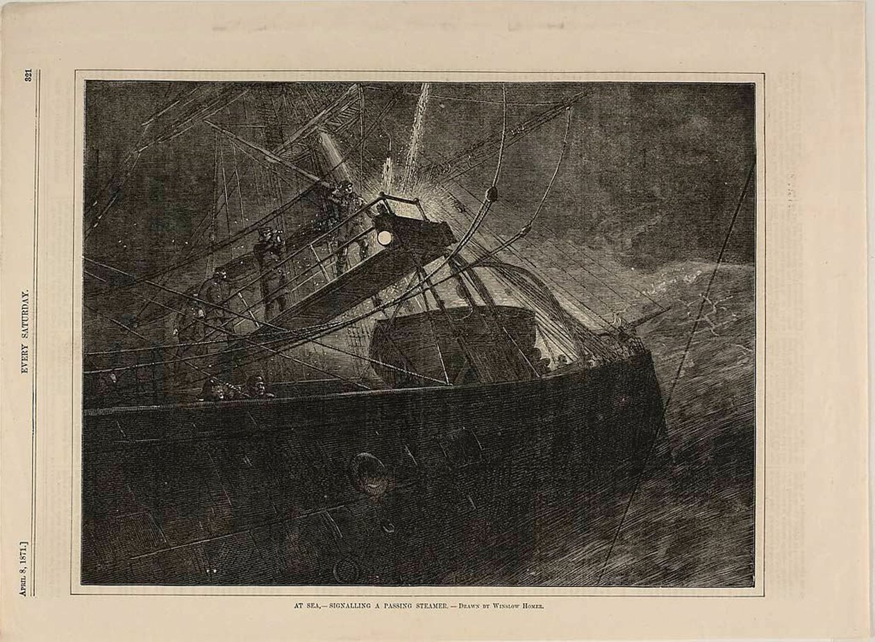Til søs — signalering af en passerende damper af Winslow Homer