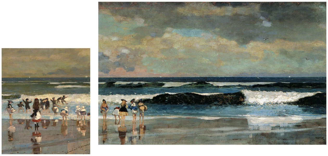Strandscene amp; På stranden af Winslow Homer
