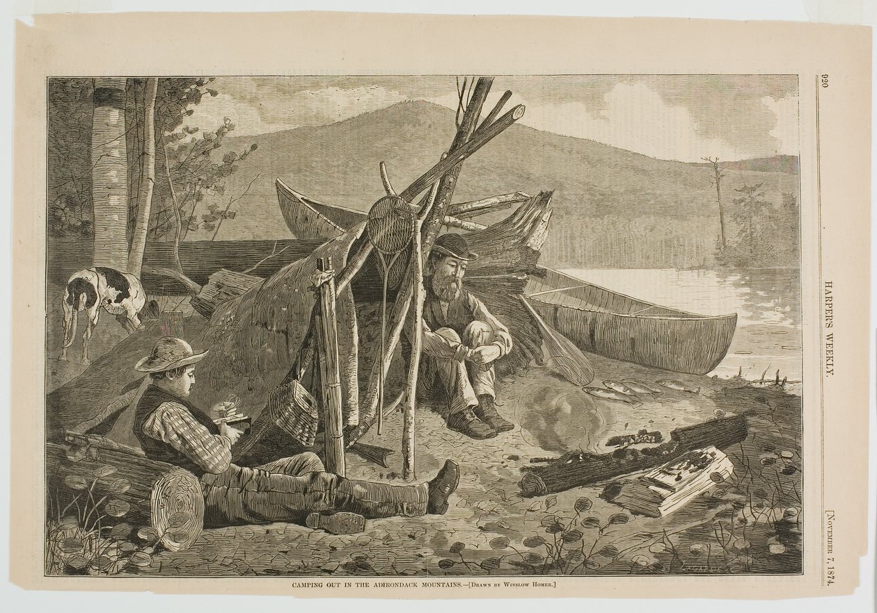 Camping i Adirondack-bjergene af Winslow Homer