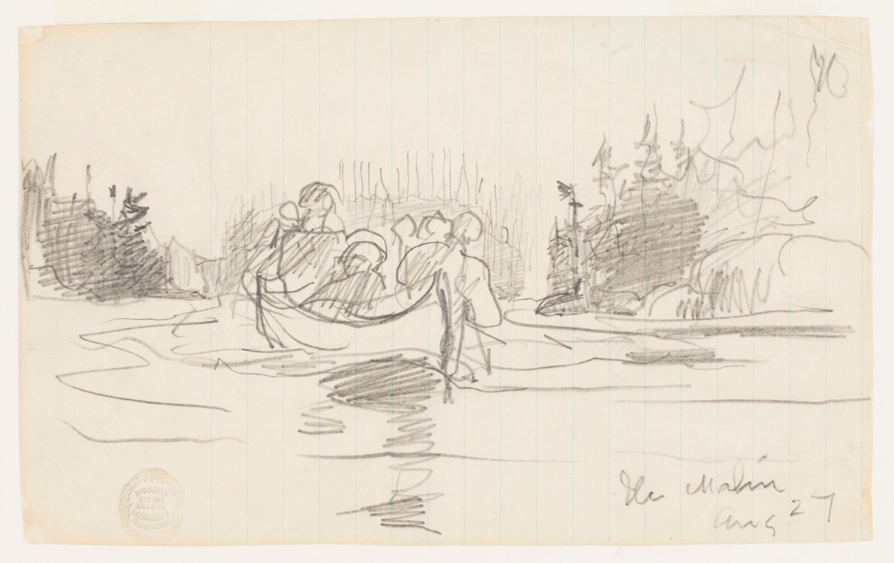 Kano med tre mænd, Ile Maligne, Quebec af Winslow Homer