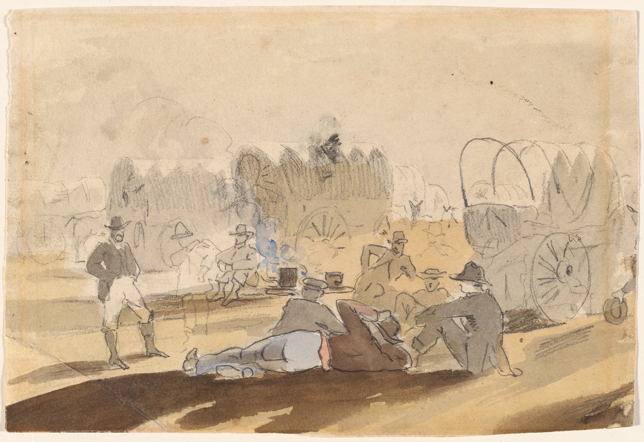 Campingvogn med overdækkede vogne hvilende [recto] af Winslow Homer