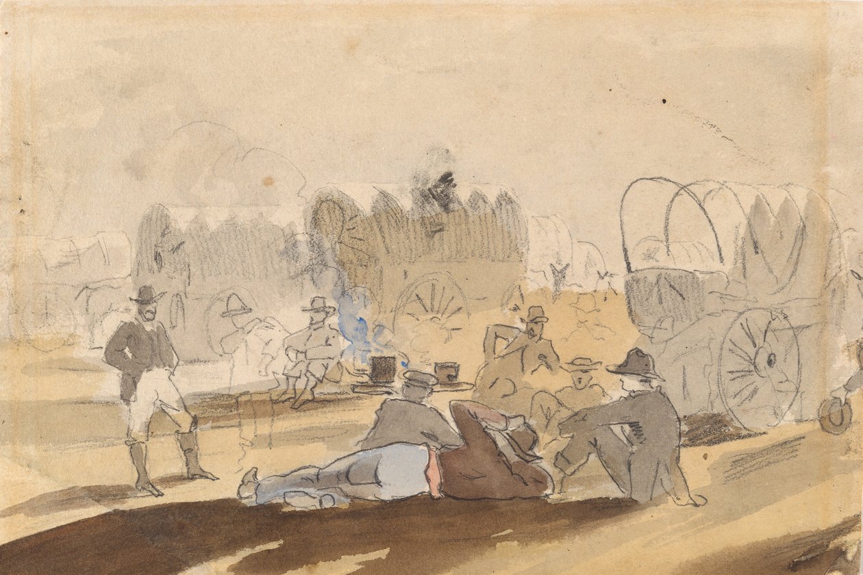 Campingvogn med overdækkede vogne hvilende [recto], 1861. af Winslow Homer
