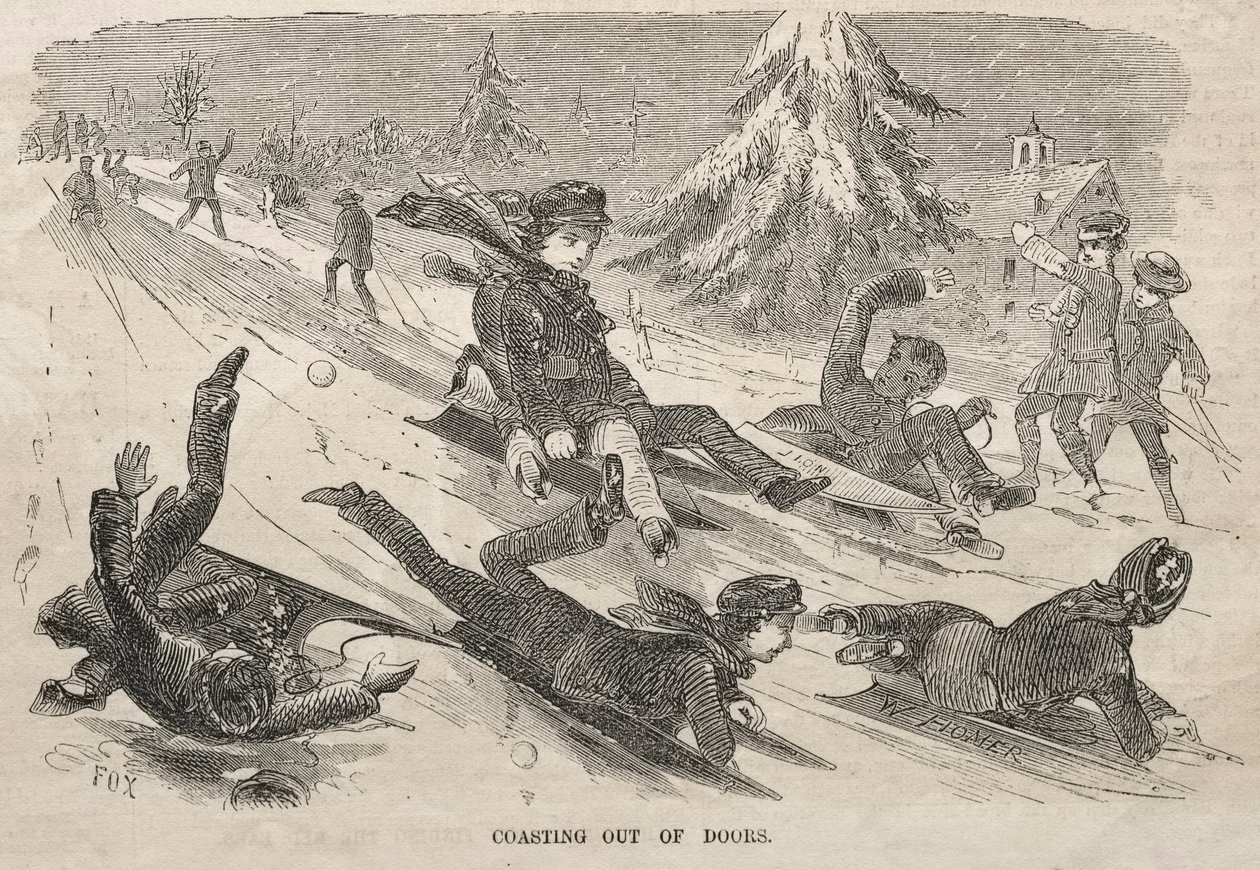 Coasting Out of Doors, 1857. af Winslow Homer