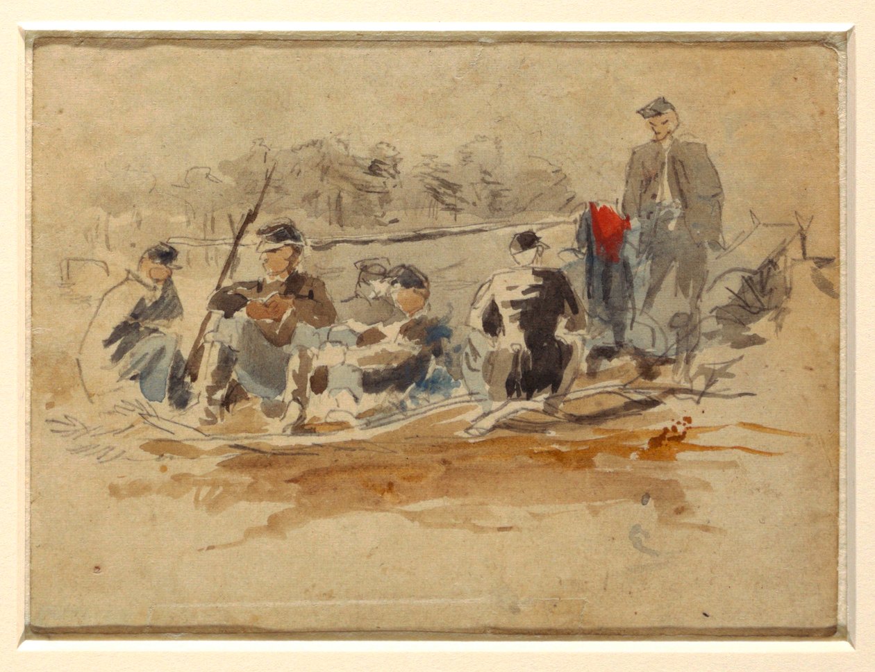 Tegning, Soldater siddende i en gruppe, 1862 af Winslow Homer