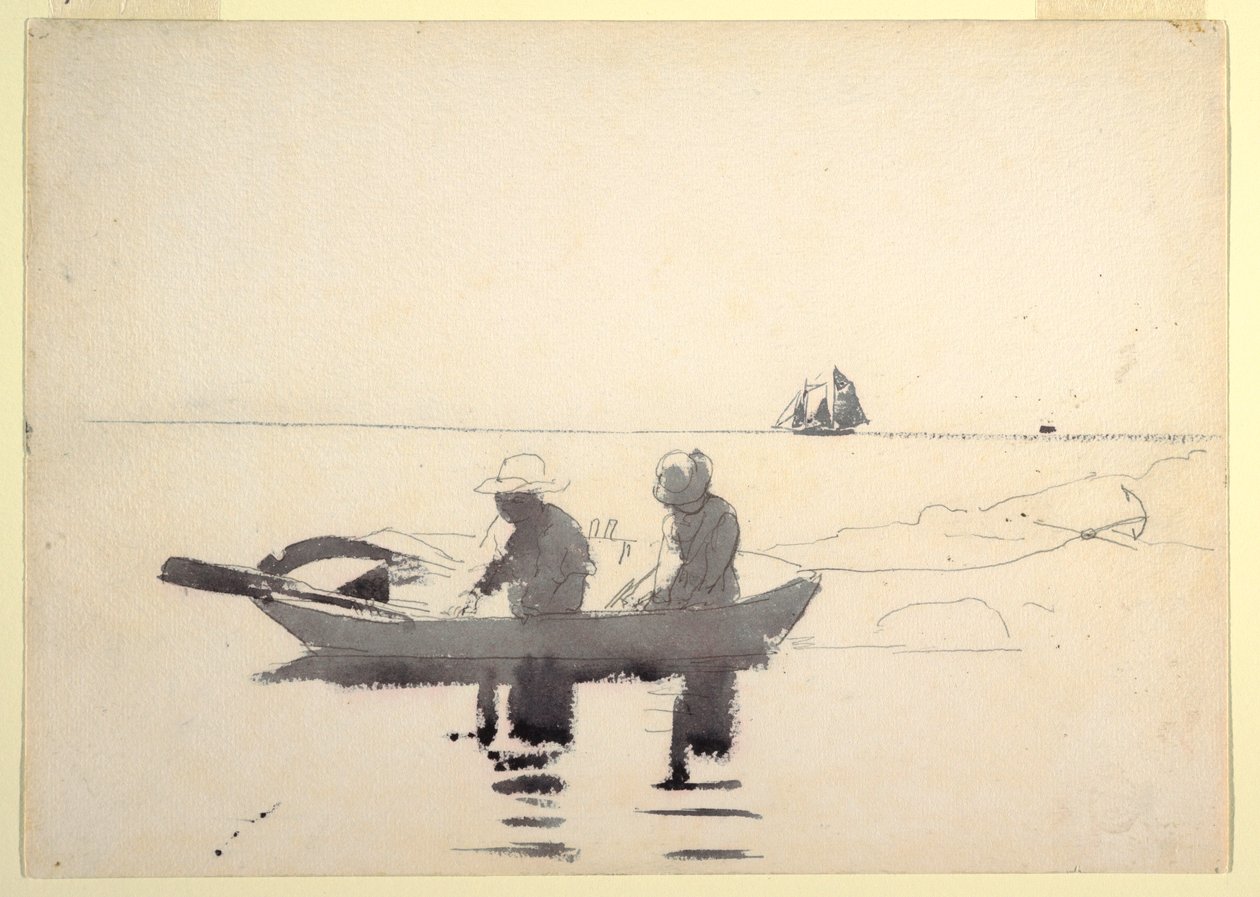 Tegning, To figurer i en robåd, 1880 af Winslow Homer