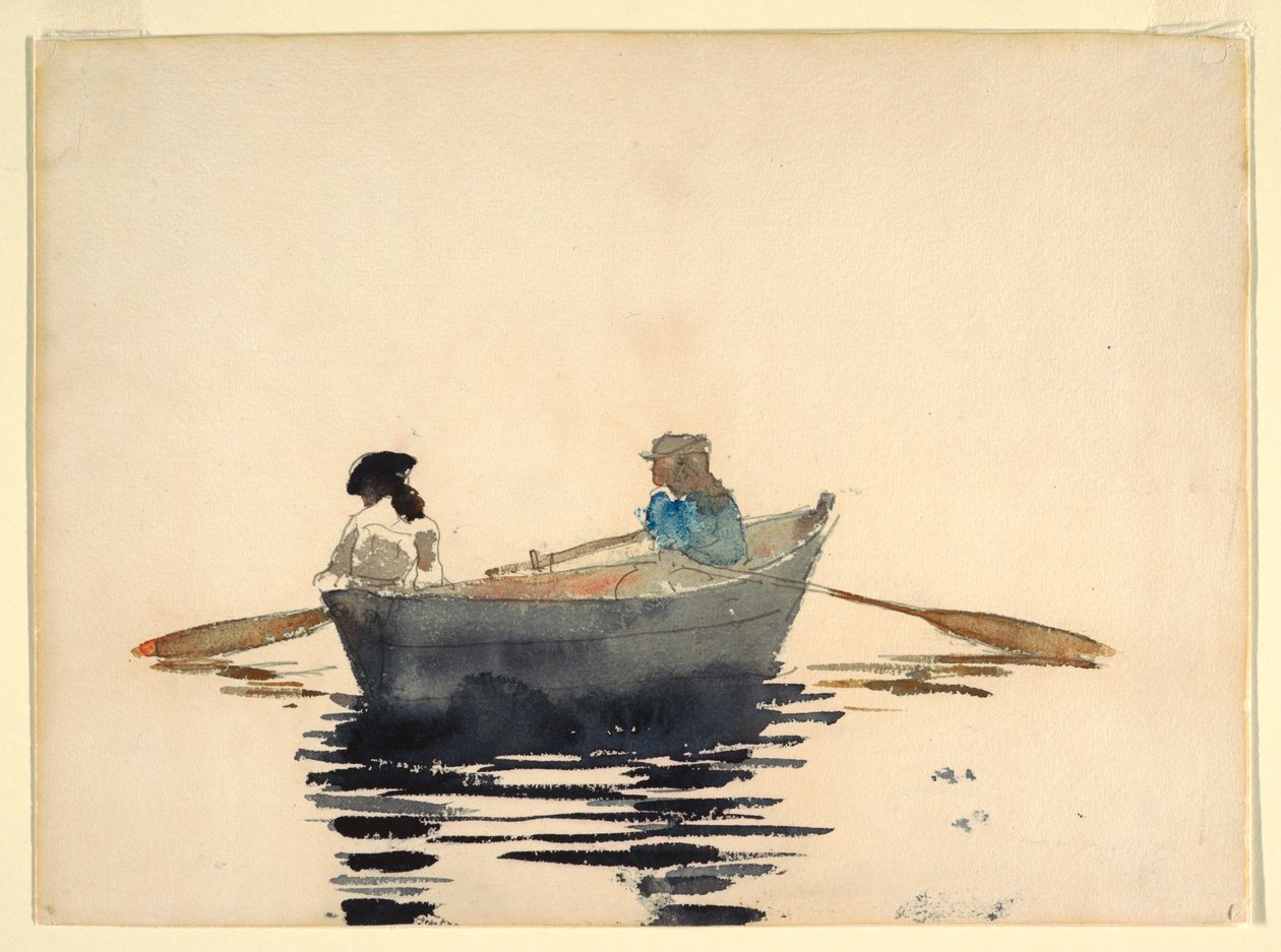 Tegning, To piger i en robåd, 1876-80 af Winslow Homer