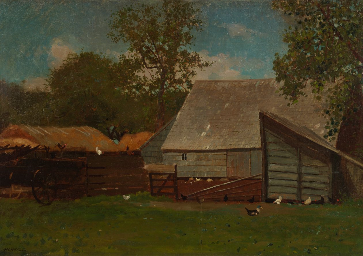 Gårdhave med ænder og høns af Winslow Homer