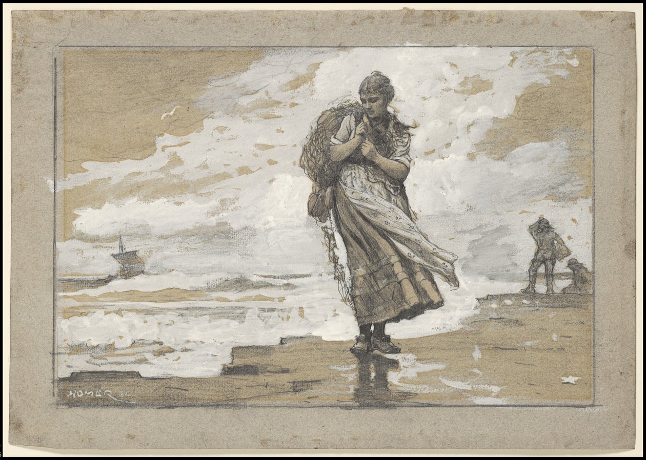 Fiskepige med net, 1882 af Winslow Homer