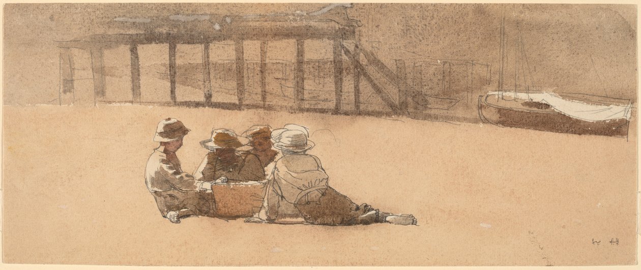 Fire drenge på en strand af Winslow Homer