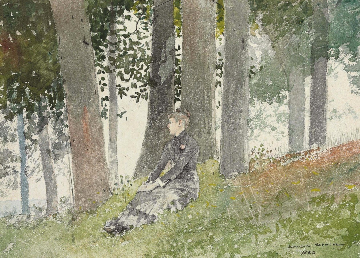 Pige siddende i en lund af Winslow Homer