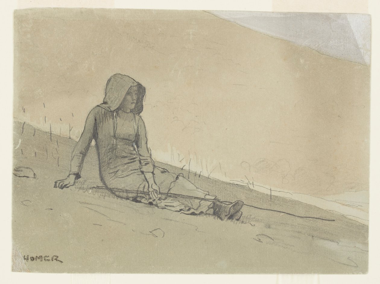 Pige sidder på en bakkeskråning af Winslow Homer
