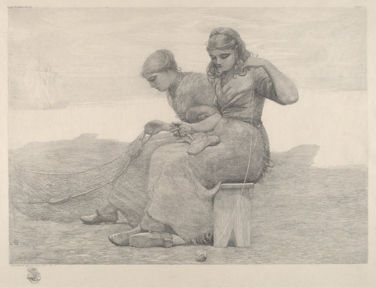 Mending Nets, 1888. af Winslow Homer