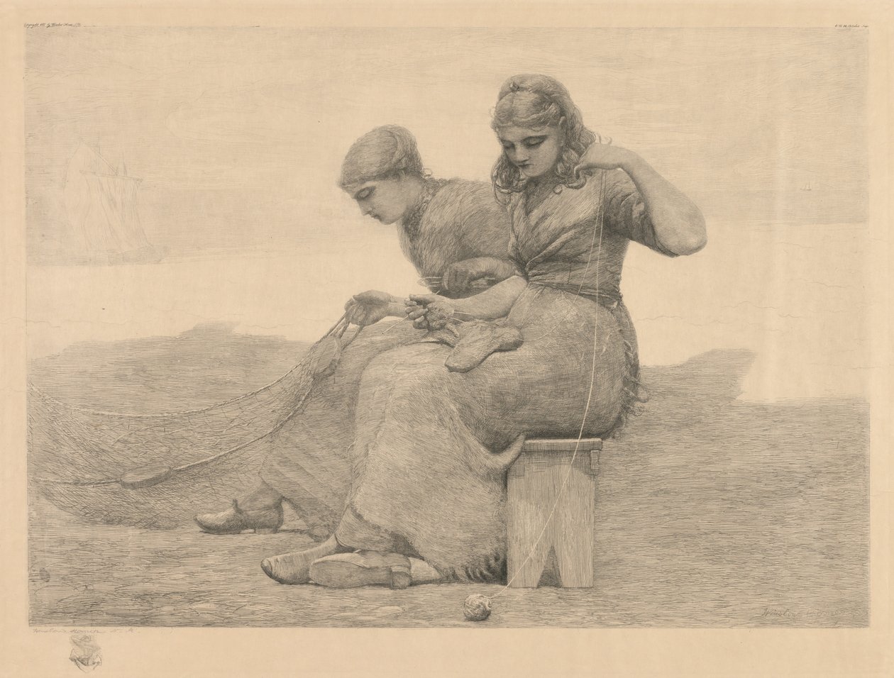 Udbedring af nettene. af Winslow Homer