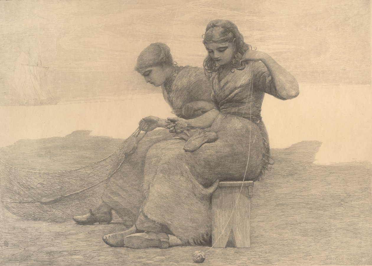 Mending the Tears, 1888. af Winslow Homer