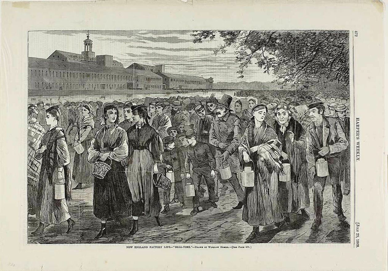 New England Factory Life - "Klokketid" af Winslow Homer