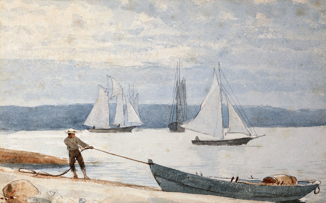 Pulling the Dory, 1880 af Winslow Homer