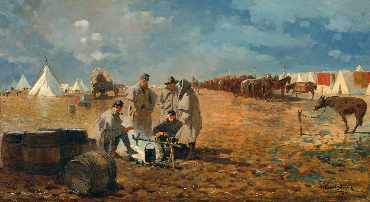 Regnvejrsdag i lejren, 1871 af Winslow Homer