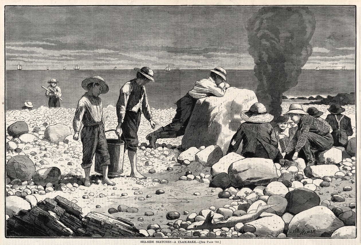 Seaside Sketches - A Clam-Bake, 1873. af Winslow Homer