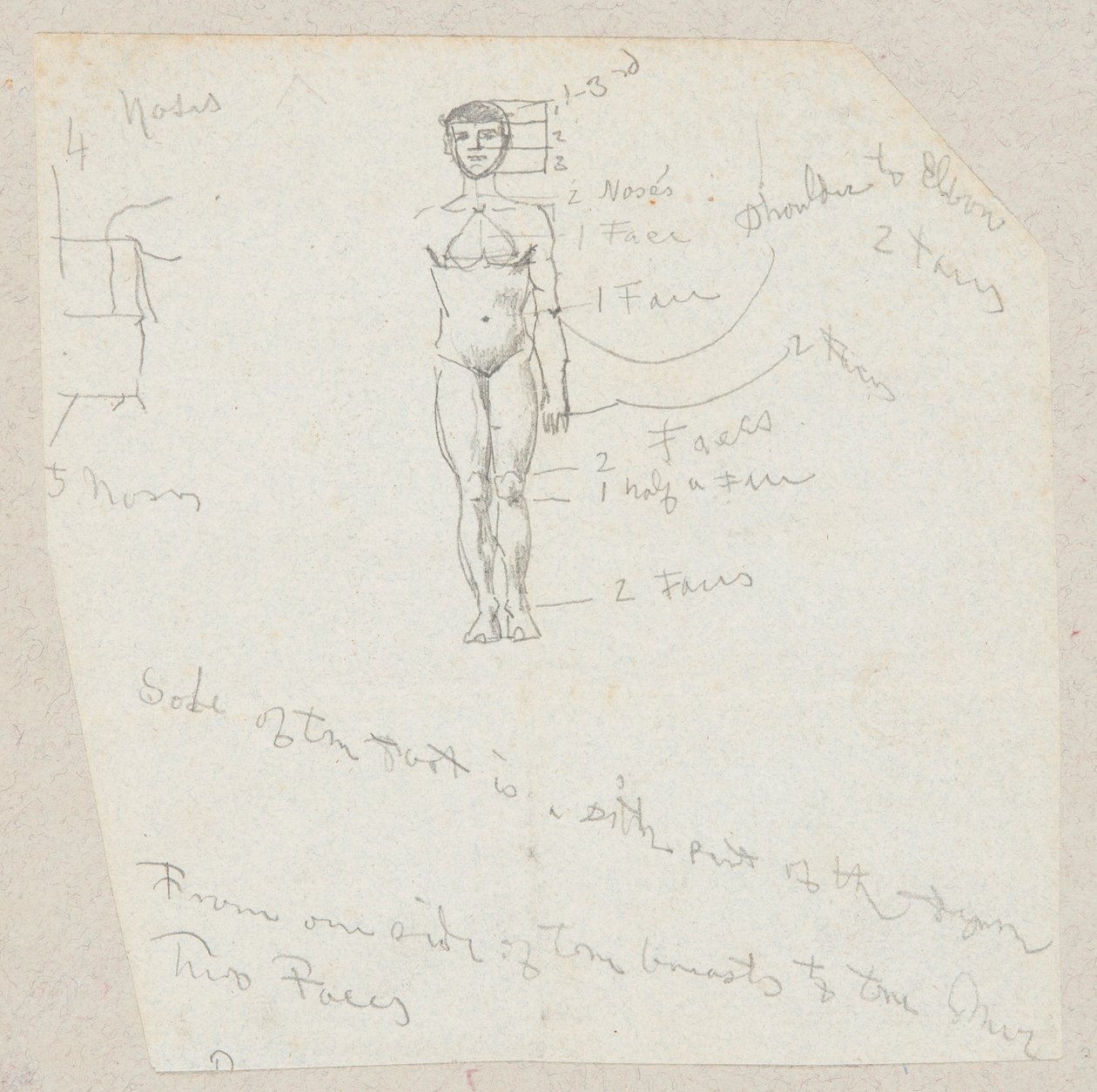 Skitse af en mandlig nøgen med notationer af Winslow Homer
