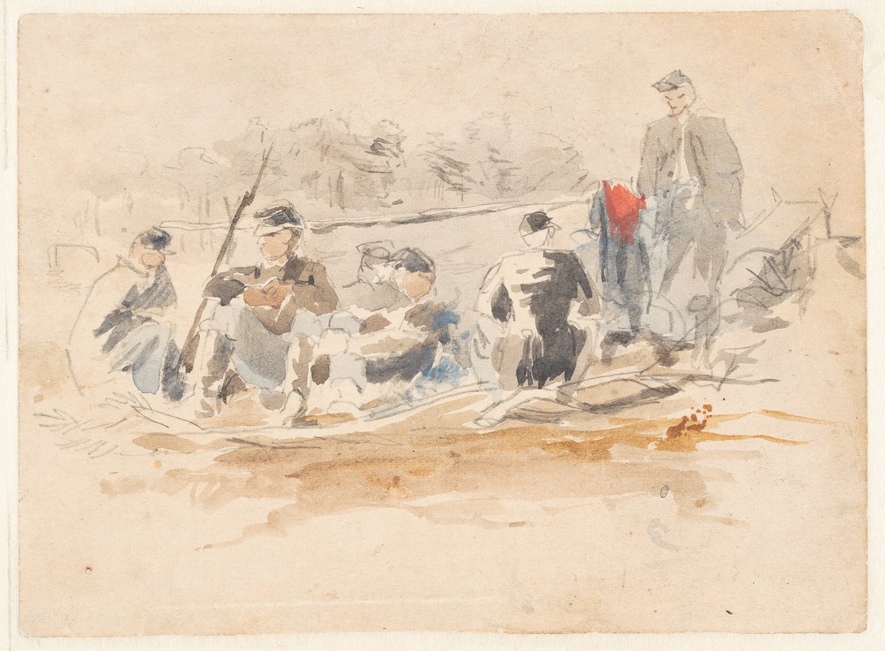 Soldater siddende i en gruppe af Winslow Homer