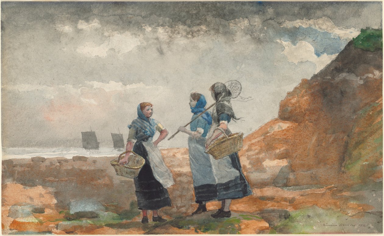 Three Fisher Girls, Tynemouth, 1881. af Winslow Homer