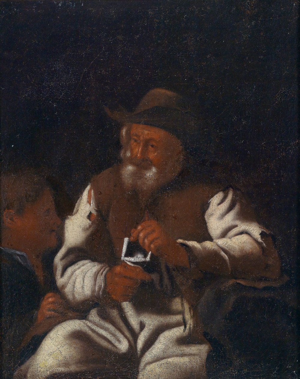 En gammel mand, der strikker af Workshop of Michiel Sweerts