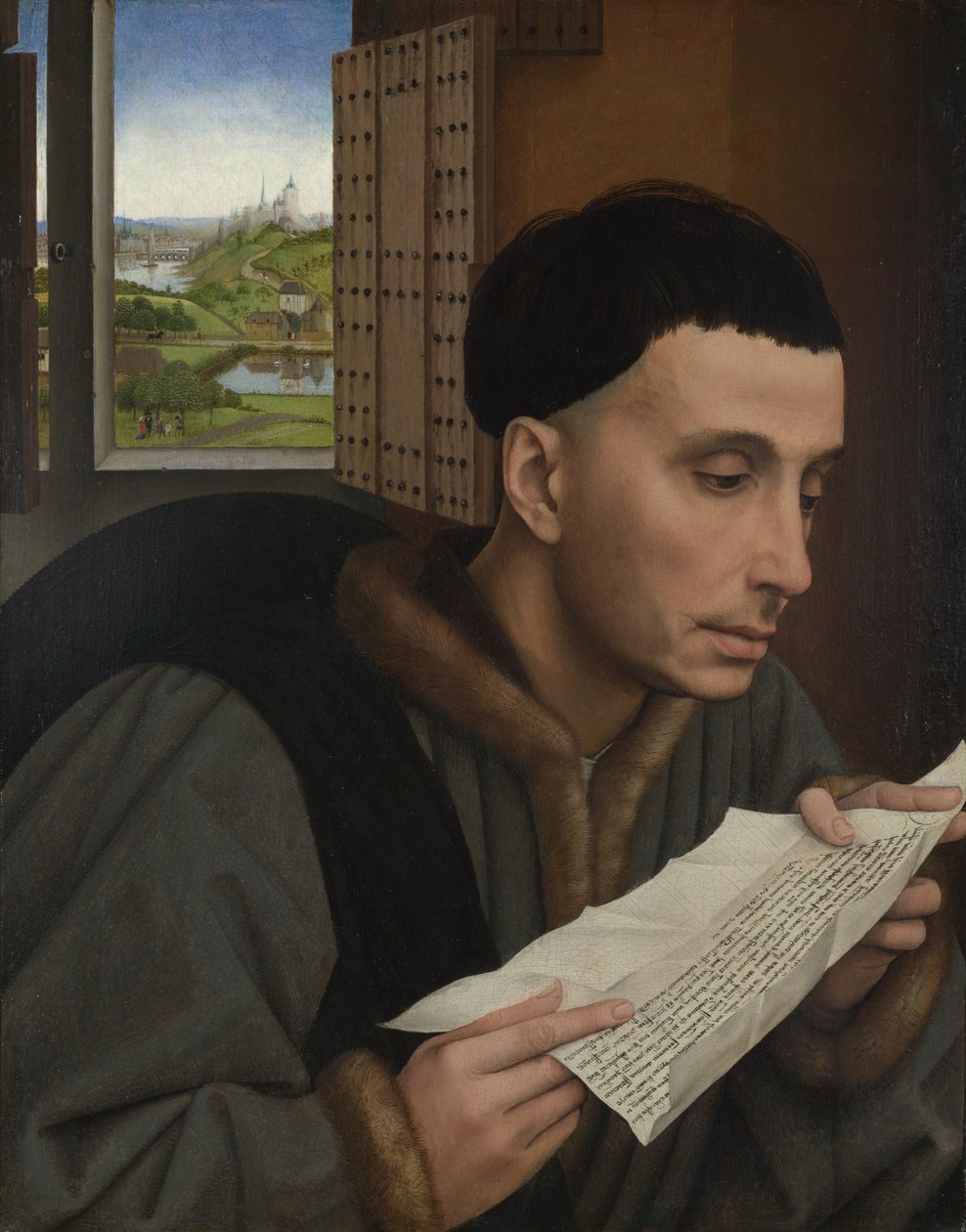 En mand, der læser (Saint Ivo?) af Workshop of Rogier van der Weyden