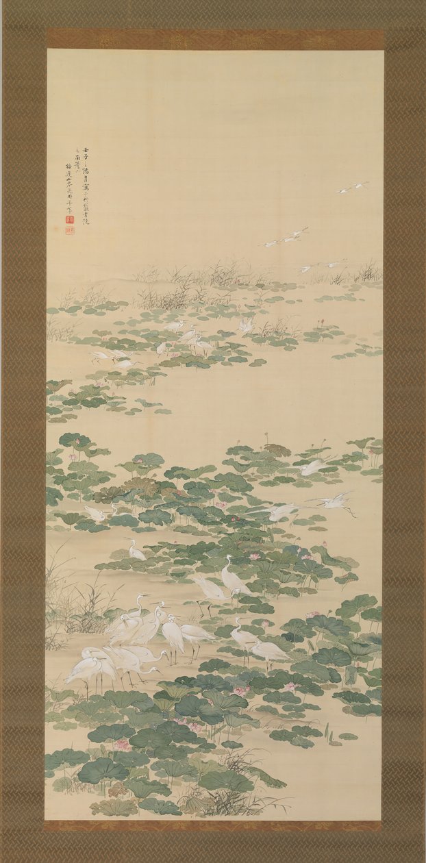 Egrets in a Lotus Pond, 1852. af Yamamoto Baiitsu