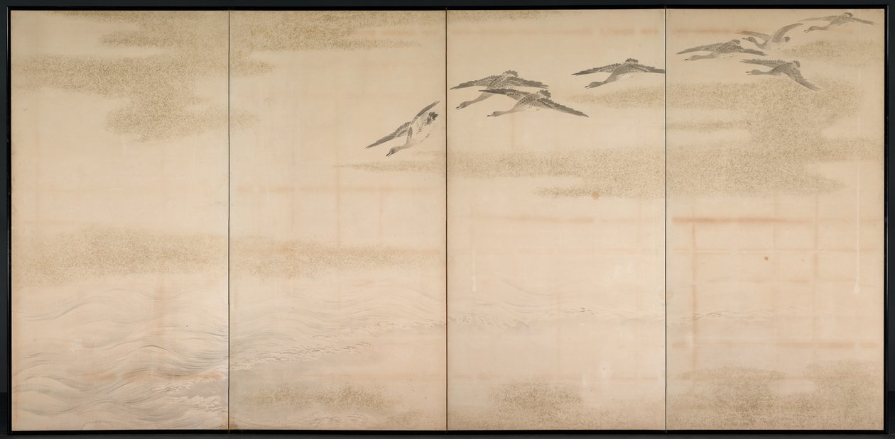 Gæs, rør og vand, 1800-tallet. af Yamamoto Baiitsu