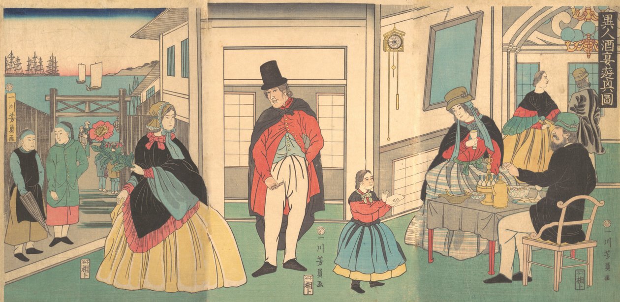 Udlændinge nyder en banket, 2. måned, 1862. af Yoshikazu
