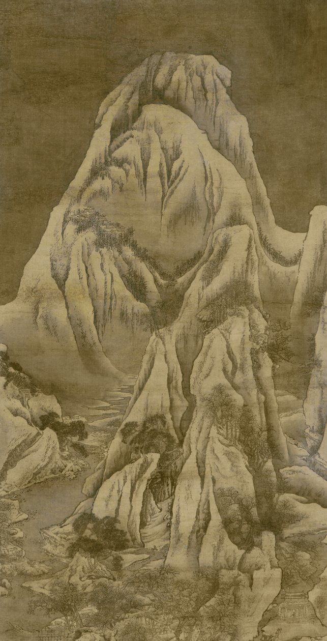 Vinterlandskab, Qing-dynastiet (blæk og farve på silke) af Yuan Jiang