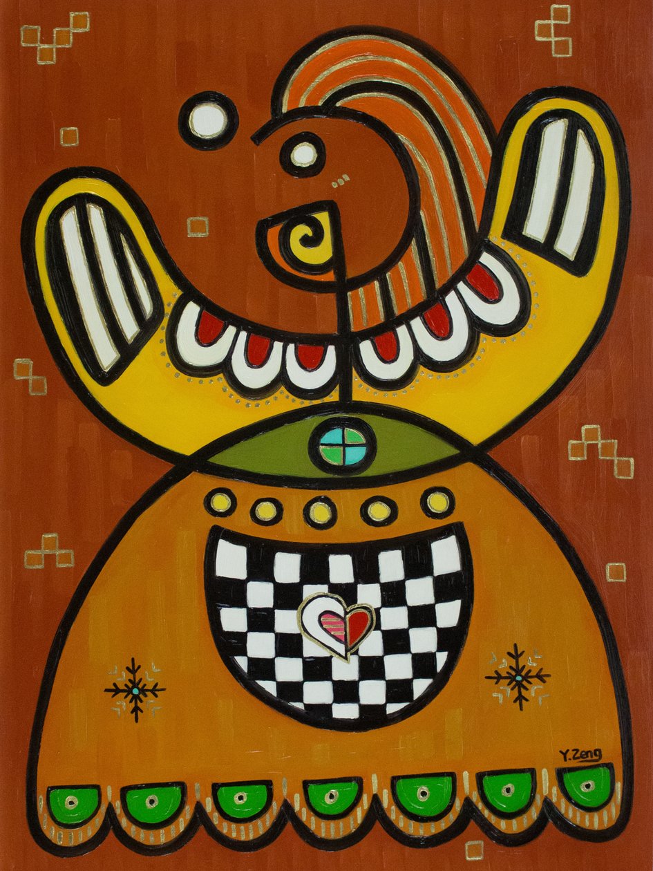 Gingerbread lady, 2023 (olie på træplade) af Yue Zeng