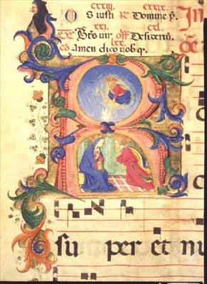 Missal 515 f.42r Historikert initial R, der forestiller bebudelsen, 1448-49 af Zanobi di Benedetto Strozzi