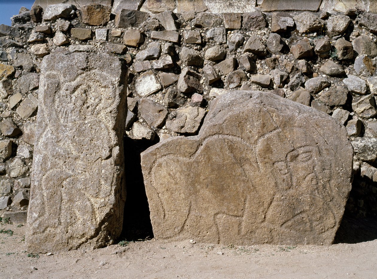Udsigt over stealea of danzantes af Zapotec Zapotec